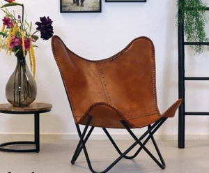 Buffalo Leather Sleeper Seat Lounge Accent Living Room Folding Butterfly Chair - Picture 1 of 14