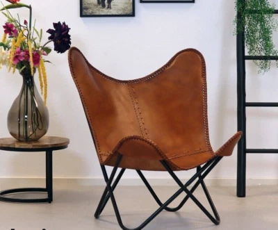 Buffalo Leather Sleeper Seat Lounge Accent Living Room Folding Butterfly Chair - Image 1 of 4