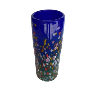 Jarrón de vidrio artístico MAD Studio 8" soplado a mano azul cobalto moteado firmado fechado '97 de colección - Imagen 1 de 10