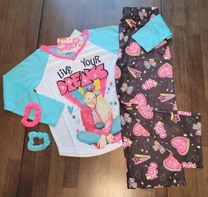PJ's PAJAMAS Jojo Siwa 4 Piece Pajamas Set Top Pants Scrunchies 4/5 NEW - Picture 1 of 12