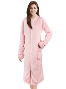 Women Zipper Robe Housecoat Fleece Lounger Front Zip Up Robe Full Length Ladies - Picture 1 of 85