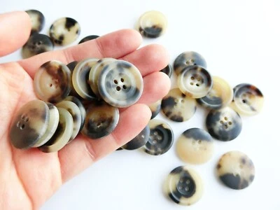 20pcs X 20mm Pale Dark Brown Authentic Horn Bone Matte Round 4Hole Jacket Button - Image 1 of 4