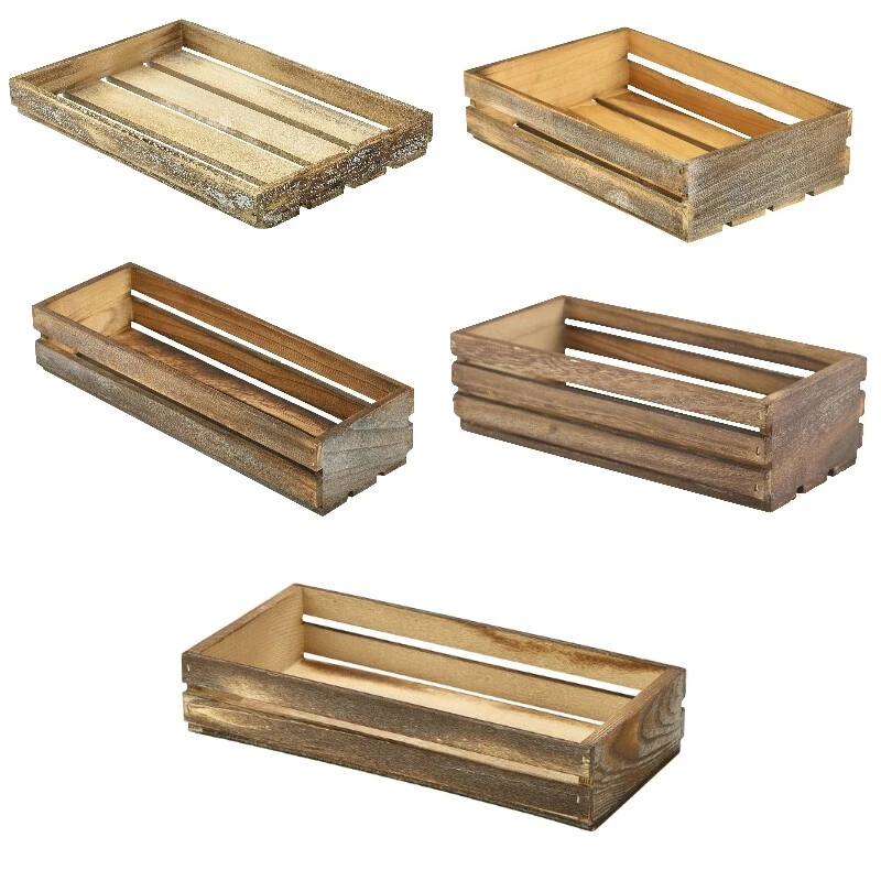 Vintage Rustic Style Dark Rustic Wooden Slatted Crates Display Storage Box - Image 1 of 1