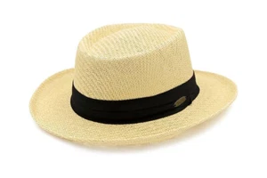 Panama Jack Gambler Straw Hat - Lightweight, 3" Big Brim,Inner Elastic Sweatband - Picture 1 of 9