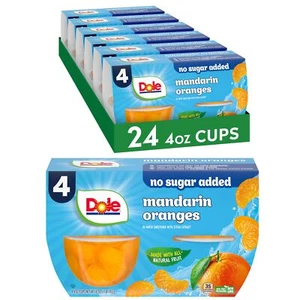 Dole Fruit Bowls No Sugar Added Snacks Mandarin Oranges 4oz 24 Cups Gluten & ... - Picture 1 of 12