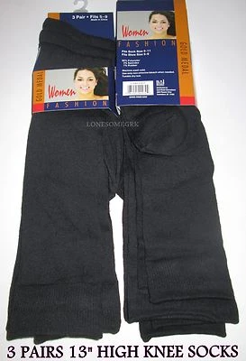 3 Pairs Womens 13" High Light / Medium Weight Black Over The Calf Socks  - Image 1 of 3