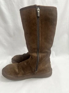 UGG Australia Sunset Tall Side Zip Up Boots Size 6 Brown Suede Zipper Label 5253 - Picture 1 of 12