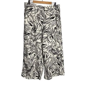 CHRISTIAN SIRIANO | Women’s White Black 100% Linen Leaf Print Wide Leg Pants XL - Picture 1 of 12
