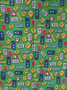 Trafic Signs from Exclusively Quilters Cotton fabric Green Multi 1Yd 34"X44"w - Picture 1 of 7