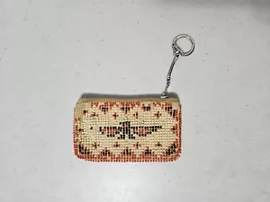 Vtg Beaded Souvenir Native American Change Purse Red, Black & White w/Keychain - Picture 1 of 7