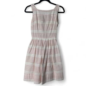 Vintage Women's Pink Striped Fit & Flare Mini Dress Eyelet 50s Union Made Sz 9 - Picture 1 of 12