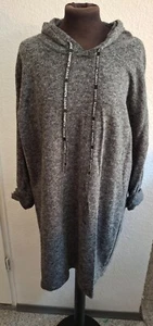 Italy Kleid Hoodi Hängerchen Tunika grau Kapuze weich 36,38,40,42,44,46,48,50 K4 - Bild 1 von 4