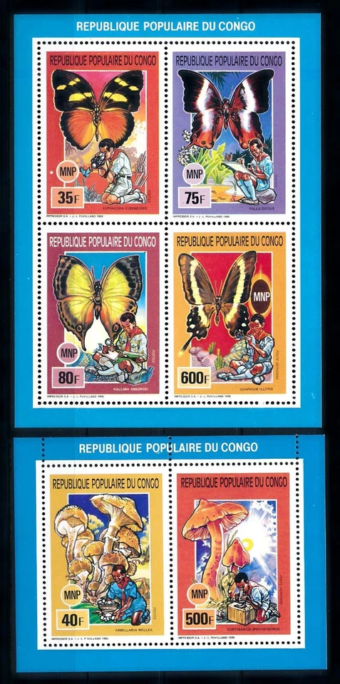 [75586] Congo Brazzaville 1991 Scouting Butterflies Mushrooms 2 Sheets MNH - Image 1 of 1