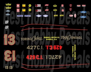 #13 Smokey Yunick Ford Torino 1/64th Scale Nascar Waterslide Decals - Bild 1 von 3