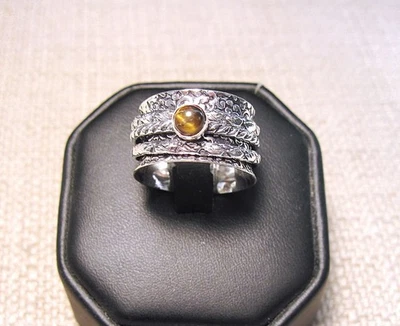 Hermoso Anillo Giratorio Ojo de Tigre Chapado en Plata 925 Talla 8.5 Lote # D39 Foto 1 de 2