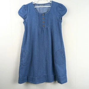 Mini Boden Denim Dress Girls Size 11-12Y Blue Short Sleeves Cotton Pockets - Picture 1 of 10