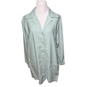 Erika & Co Womens M Teal Button Up Linen Blend Shacket Shirt Jacket Long Sleeve - Picture 1 of 7