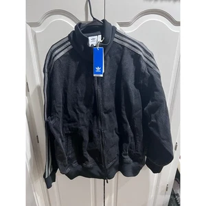 Adidas Originales Hombre Chaqueta de Pista Negra Denim Lavado 3 Rayas L Nueva Con Etiquetas - Imagen 1 de 8