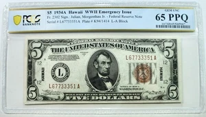$5 1935A Hawaii WWII Emergency Issue – Fr.2302 – PCGS Gem UNC 65PPQ - Picture 1 of 10