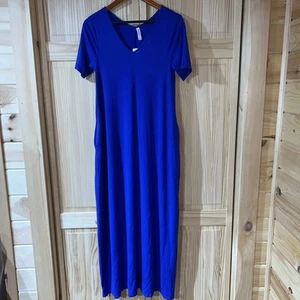 Zenana Royal Blue Short Sleeve V-Neck Maxi Dress With Pockets Size Small - Picture 1 of 13