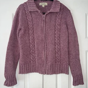 Cabelas Damen M Zopfmuster Grobstrick Full Zip Langarm Lila Pullover Baumwolle - Bild 1 von 9