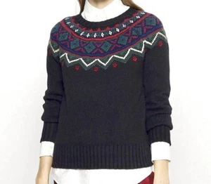LAUREN Ralph Lauren Fair Isle Wool Blend Sweater Womens Small Black Crewneck - Picture 1 of 22