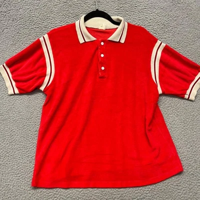 True Vintage Shirt Mens L Red Terry Polo 60's 70's Retro Grandpa Vtg Beach - Image 1 of 4
