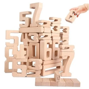 Wooden Number Building Blocks, Large Digit Blocks 1-10, 32 Pcs Math Blocks - Picture 1 of 8