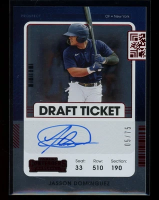 2021 Panini Contenders - Prospect Ticket Jasson Dominguez #PT-JD Rc Auto /75 - Image 1 of 2