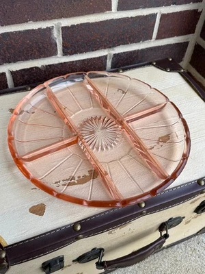 Pink Depression glass five-part relish tray - image 1 of 4