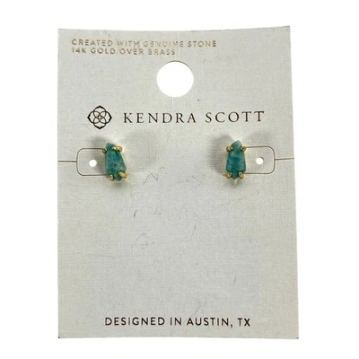 Kendra Scott Stud Earrings Genuine Stone 14K Gold Over Brass Blue Green Women's - Image 1 of 4