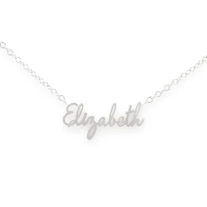 14k Elizabeth Name Necklace Real solid 14k White Gold Mat texture cute elegant - Picture 1 of 10