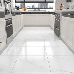 White Marble Bathroom Stick on Floor Tiles Peel and Stick Waterproof 12 x 12 i - Picture 1 of 8