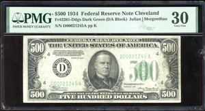 1934 $500 Federal Reserve Note Bill FRN FR-2201 - Certified PMG 30 (Very Fine) - Picture 1 of 2