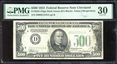 1934 $500 Federal Reserve Note Bill FRN FR-2201 - Certified PMG 30 (Very Fine) - Image 1 of 2