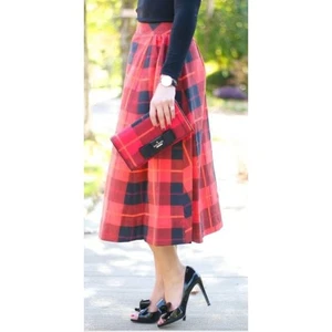 Neu Kate Spade 8 Woodland karierter Midirock orange rot schwarz Winter schick Urlaub - Bild 1 von 15