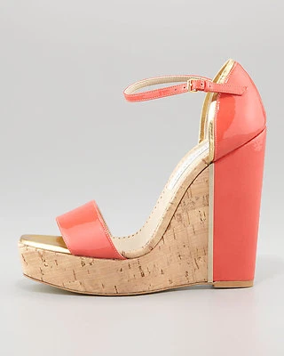 Stella McCartney d'Orsay Patente Corcho Cuña, Coral Talla:40 NUEVO Foto 1 de 4