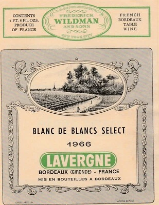 1966 Lavergne Blanc De Blancs Select French Vintage Wine Bottle Label - Image 1 of 2