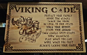 Handmade engraved wooden Sign Viking Code Witch Pentagram Wicca Celtic Pagan - Picture 1 of 1
