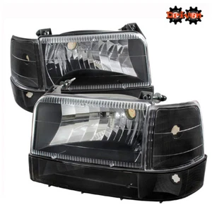 92-96 Ford Bronco F150 F250 F350 Black Housing Headlights + Corner + Turn Signal - Bild 1 von 2