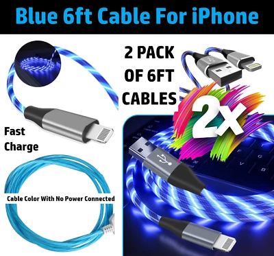 2 Pack 6ft LED Fast Charge 8 Pin Cable for Apple iPhone 13 12 11 X XR XS Pro Max - Image 1 of 4