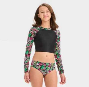Conjunto de protección contra erupciones estampado floral para niñas - Clase de arte - Negro 3 piezas Nuevo con etiquetas - Imagen 1 de 4