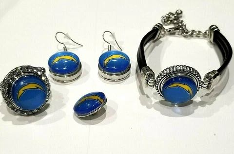 Los Angeles Chargers NFL Snap Jewelry snap, stretch Ring, Earrings or Bracelet Cover