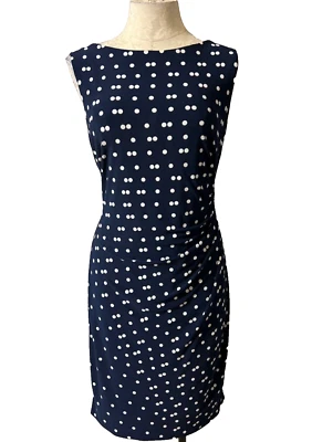 Vestido Anne Klein Azul Marino Marfil 12 Lunares Carrera Iglesia Funda Elástica Foto 1 de 4