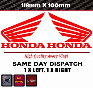 Honda style Wings gloss RED PAIR Vinyl cut decals 118mm x 100mm Tank Window - Picture 1 of 1
