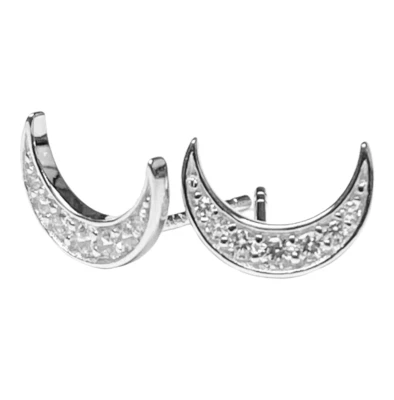 Aretes en plata de ley chapados en pavé de diamantes con escudo de luna Foto 1 de 3