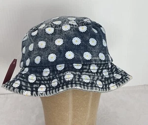 Kids Denim Bucket Hat with Cute Daisy Floral Print - Picture 1 of 3