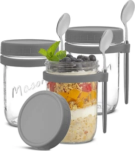 3-Pack Overnight Oats Containers with Lids and Spoons Set, 16 Oz Mason Jars for - Picture 1 of 9