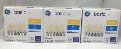 3 Boxes GE Basic LED CAC Candelabra Base 60w 6 Light Bulbs/package Soft White  - Image 1 of 4