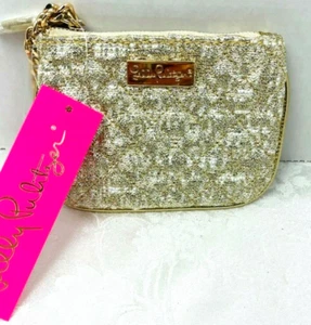 ☘☘☘Lilly Pulitzer Gold Metallic Quilted Louise Key Ring ID Zip Wallet NWT ☘☘☘ - Picture 1 of 7